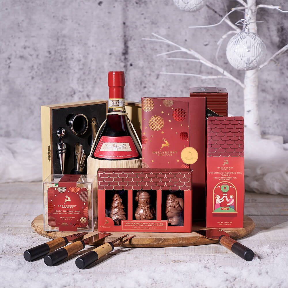 The Christmas Party Gift Set With Wine, wine gift, wine, christmas gift, christmas, holiday gift, holiday, gourmet gift