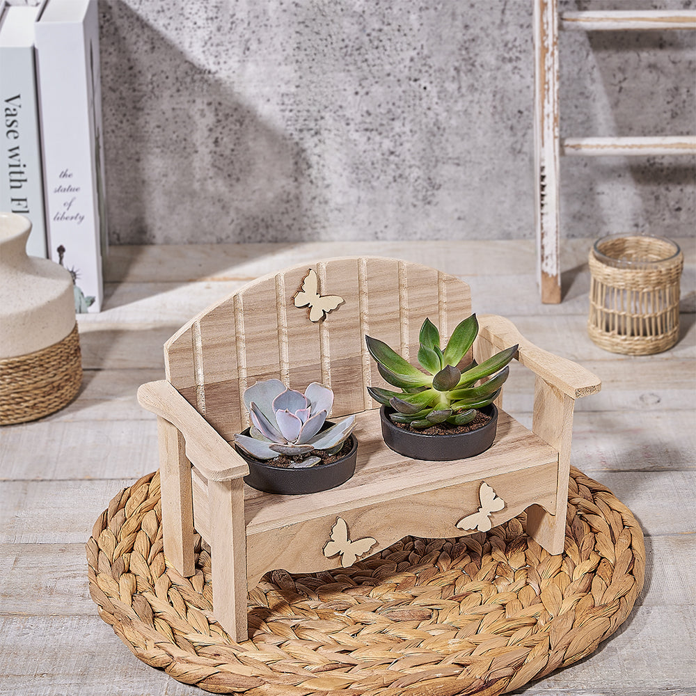 Rustic Wooden Bench with Succulents – how the gift is presented