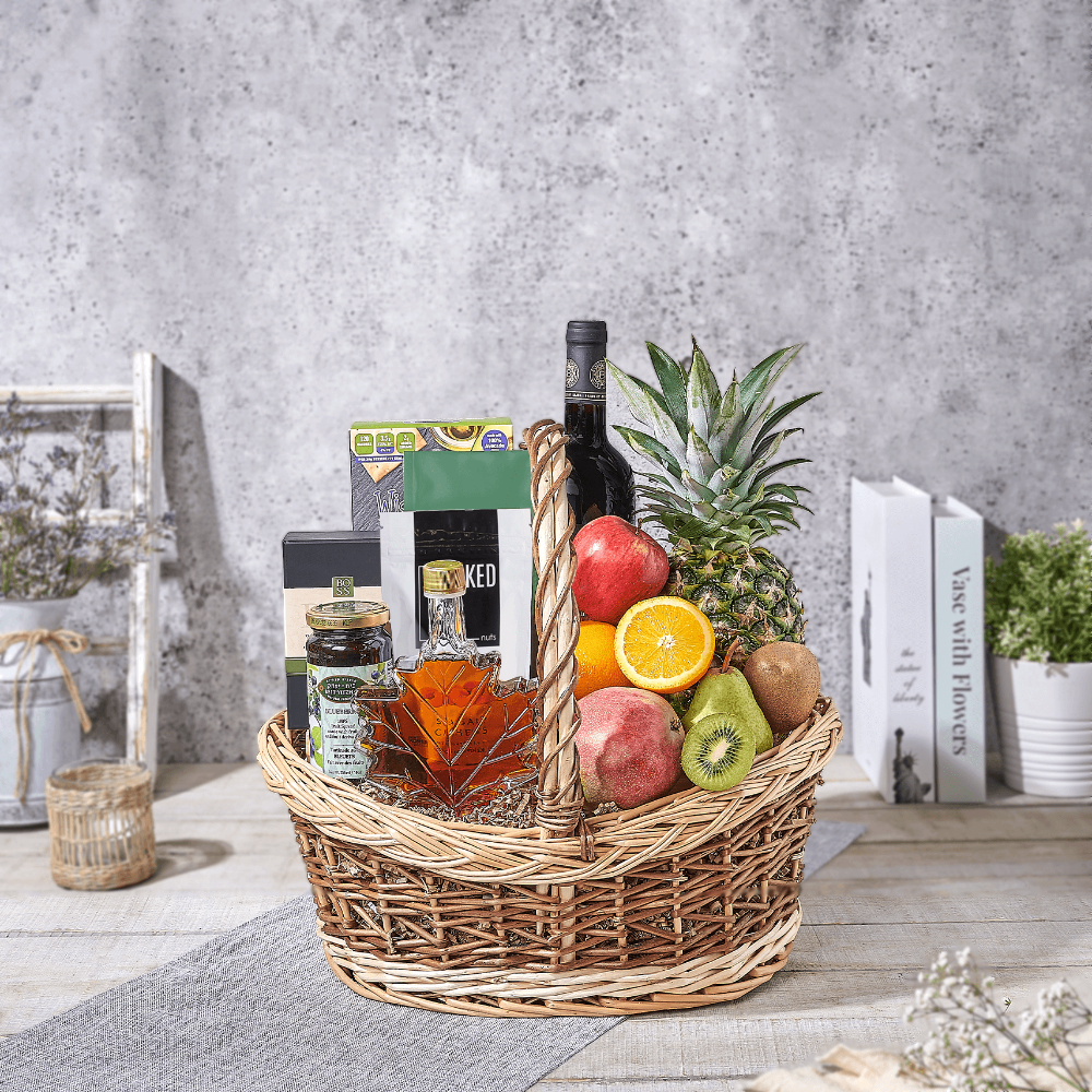 The Purim Celebration Basket, kosher gift, kosher, fruit gift, fruit, wine gift, wine