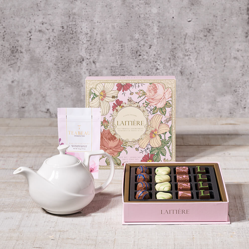 Gourmet Tea Truffles and English Breakfast Tea Gift Basket – how the gift is presented