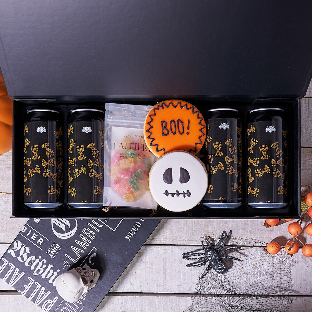 Trick Or Treat Snack & Beer Box, beer gift, beer, craft beer gift, craft beer, cookie gift, cookie, candy gift, candy, Halloween gift, Halloween Hazelton's