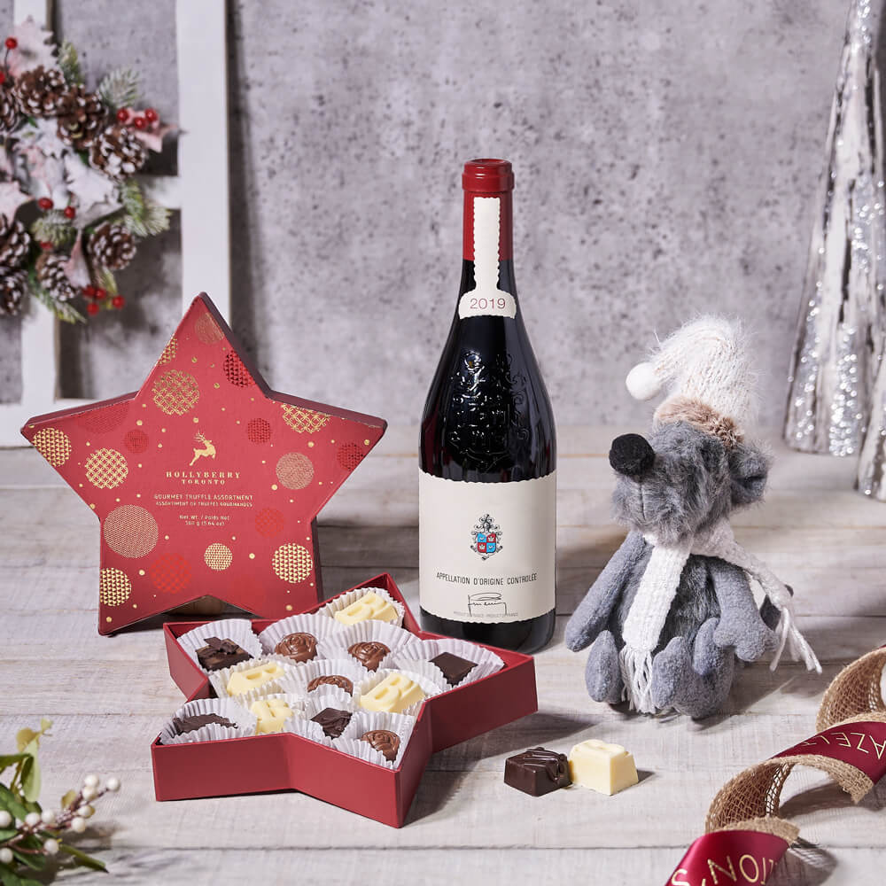 Festive Wine and Chocolates Basket, USA – how the gift is presented