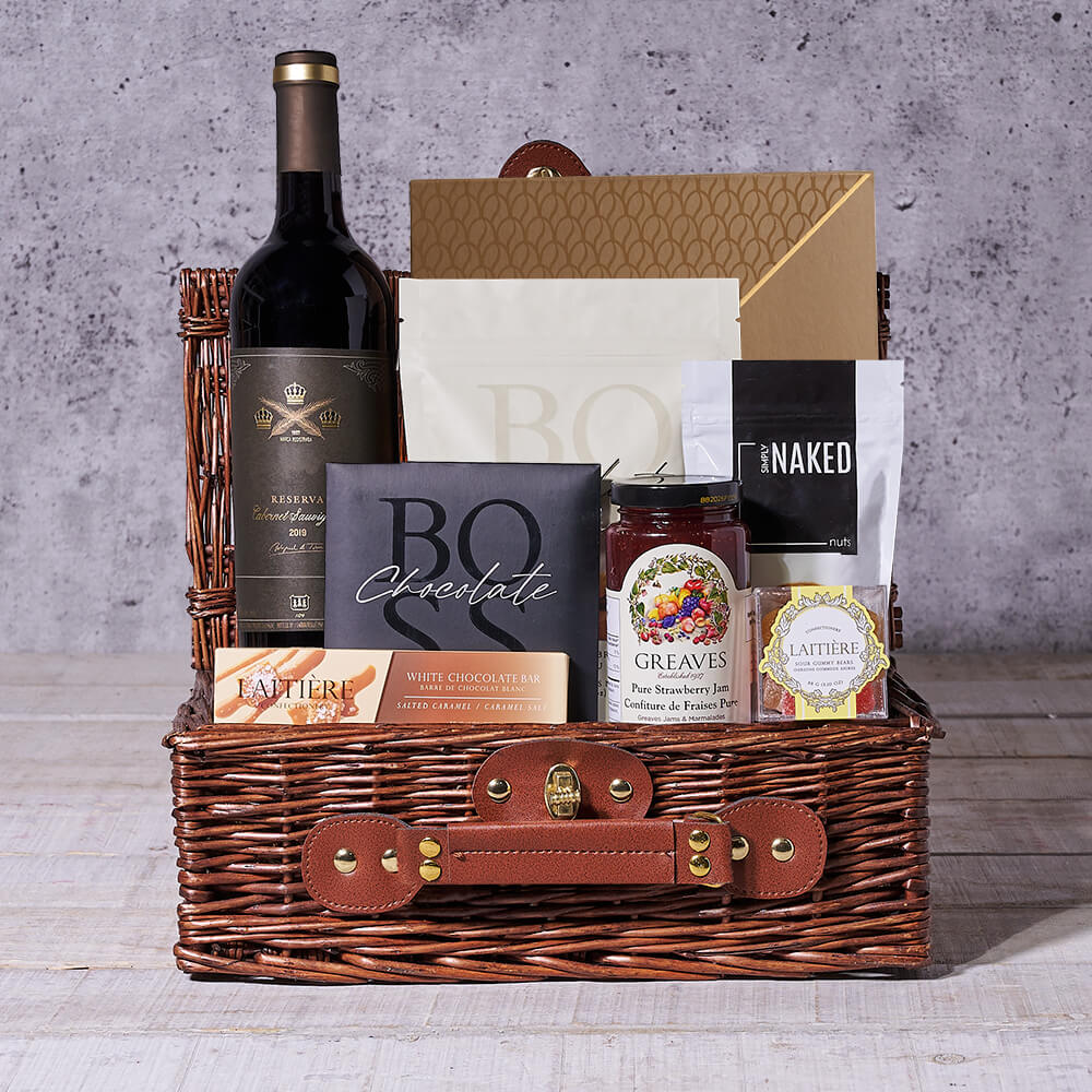Wine Basket with Coffee Ganache Truffles, USA – how the gift is presented
