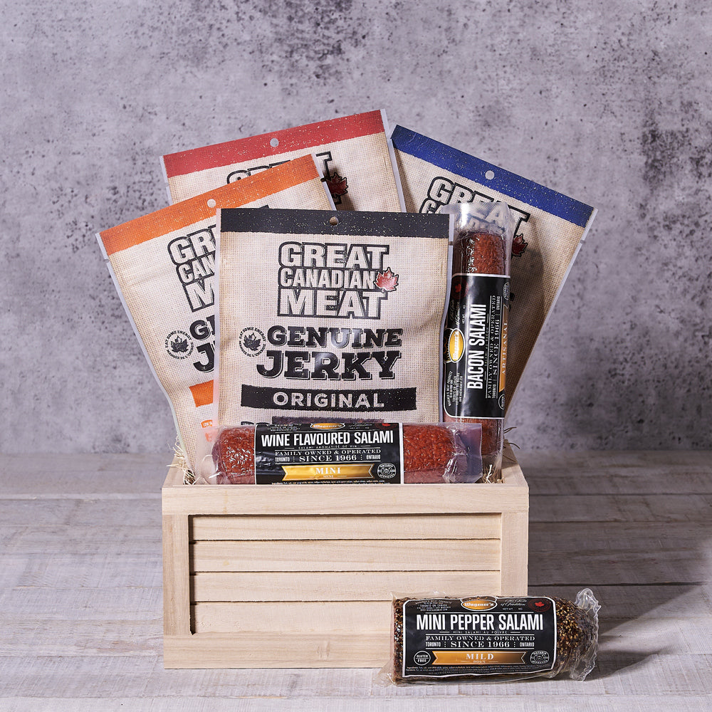 Beef Jerky and Salami Gift Crate – how the gift is presented