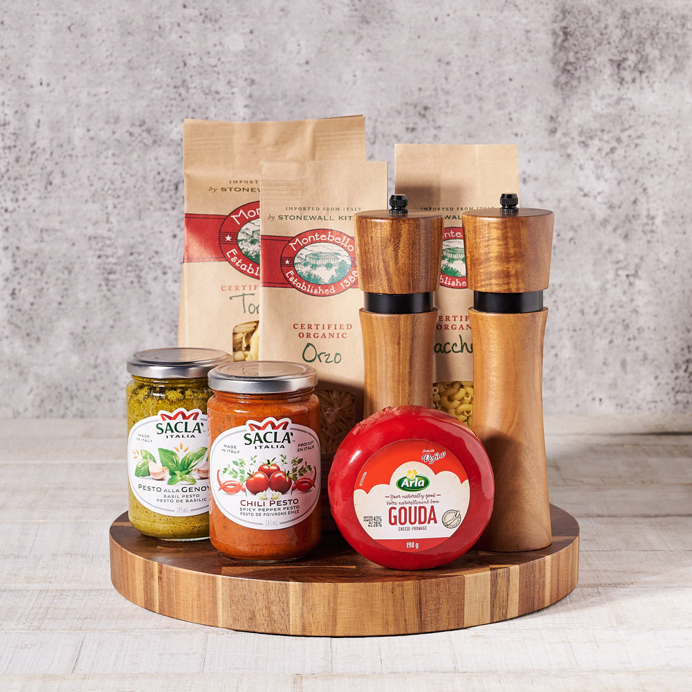Pesto, Pasta & Cheese Gift Set – how the gift is presented