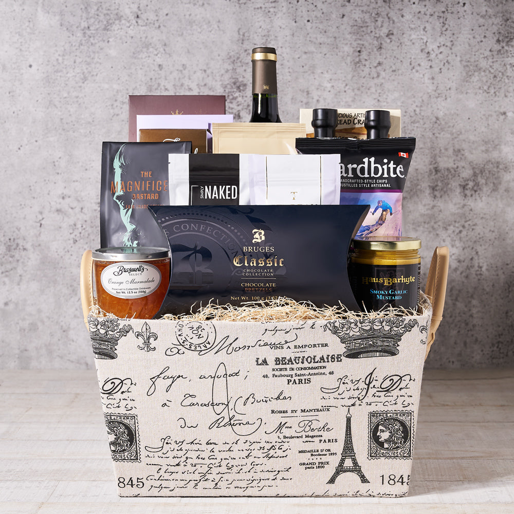 Decadent Wine Gift Basket – how the gift is presented