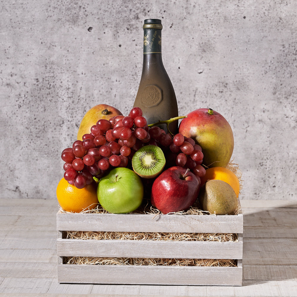 Rustic Wine and Fruit Crate – how the gift is presented