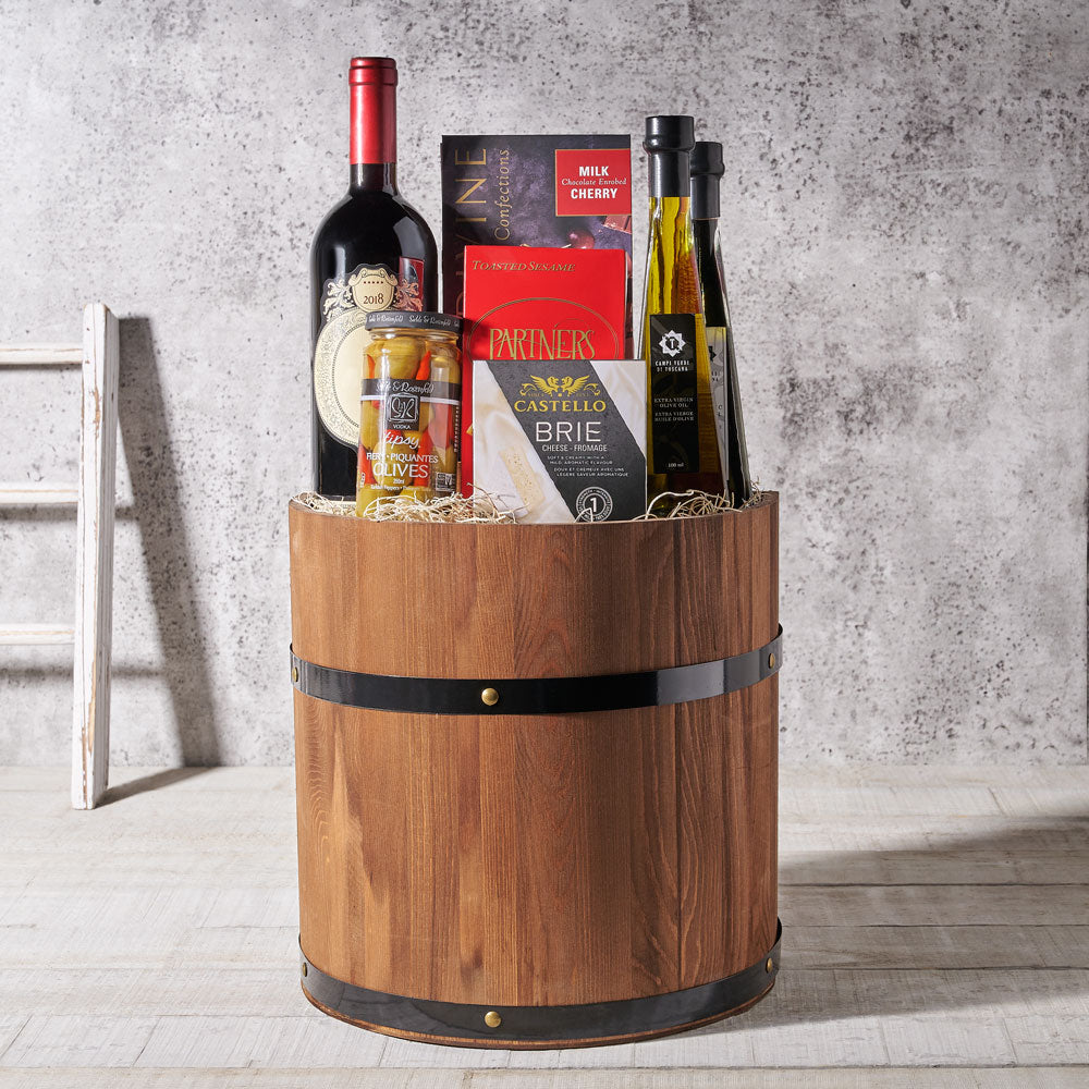 Rustic Wine and Olive Oil Gift – how the gift is presented
