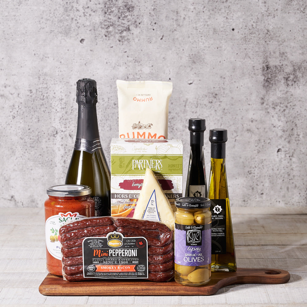 Sparkling Wine and Balsamic Vinegar Basket – how the gift is presented