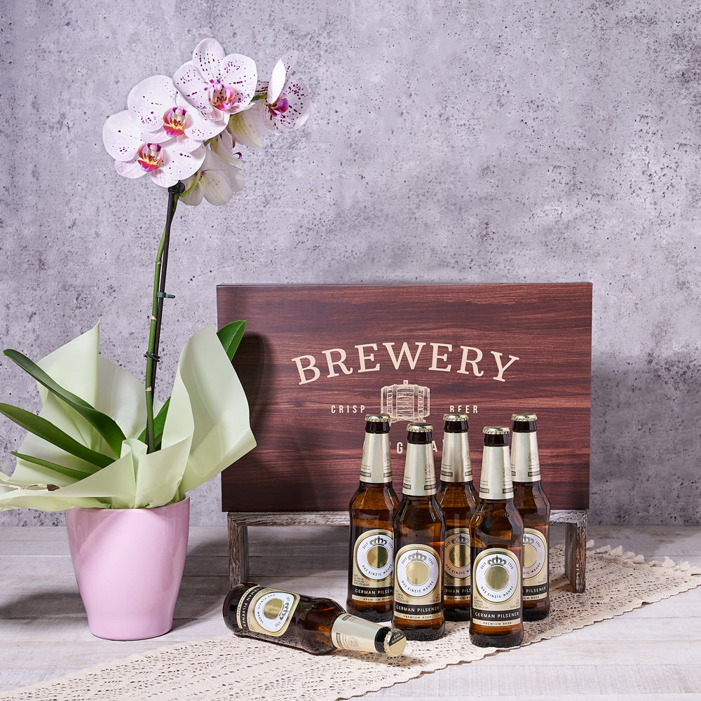 Beer Gift Set with Ceramic Orchid – how the gift is presented