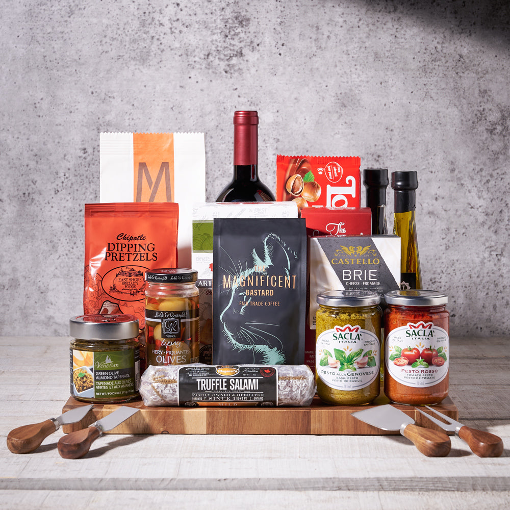Wine and Italian Snack Basket – how the gift is presented