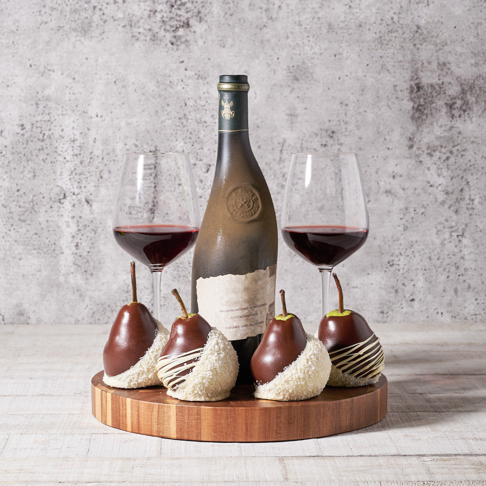 Chocolate Pears Wine Gift Set – how the gift is presented