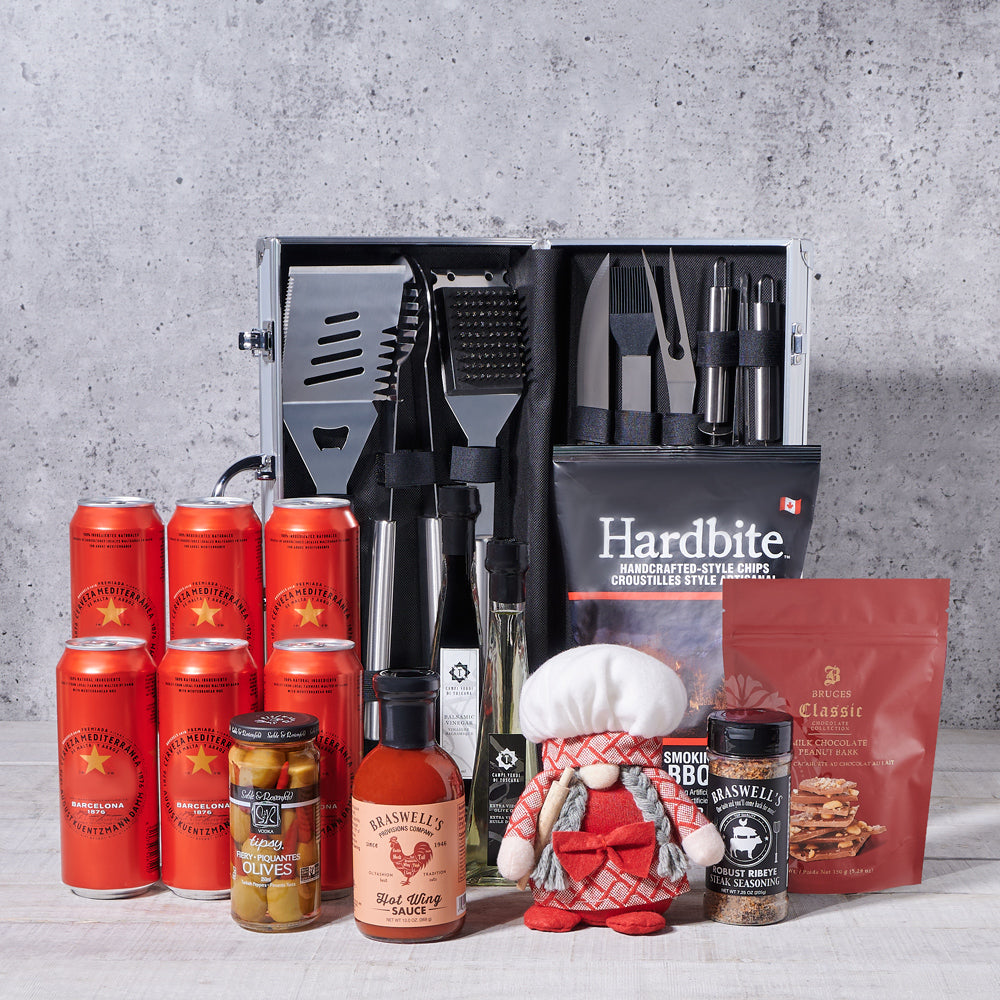 Beer Basket with Gourmet BBQ Snacks – how the gift is presented