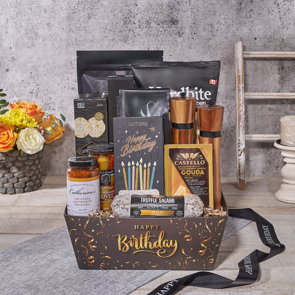 Birthday Market Tray with Snacks – how the gift is presented