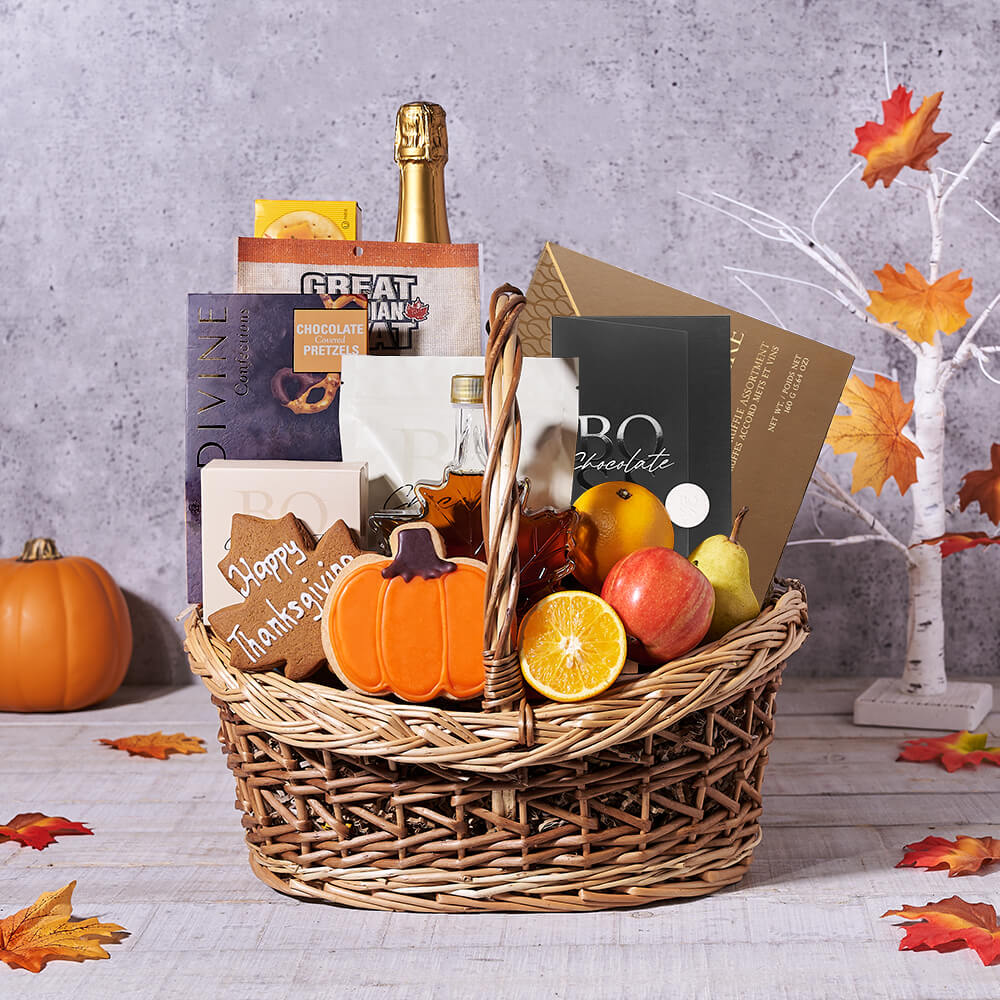 Sparkling Wine Thanksgiving Gift Basket, USA – how the gift is presented