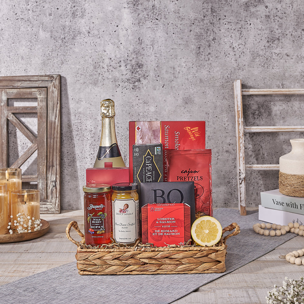 Sparkling Wine Gift with Smoked Salmon – how the gift is presented