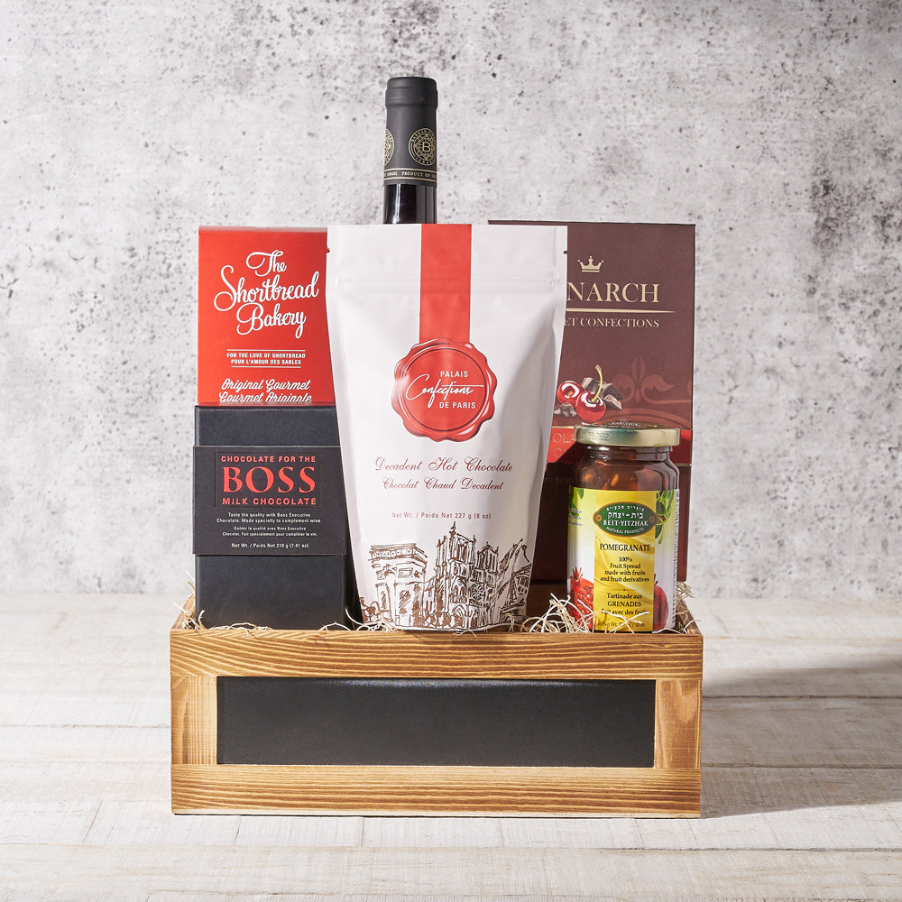 Kosher Red Wine with Chocolate Box – how the gift is presented