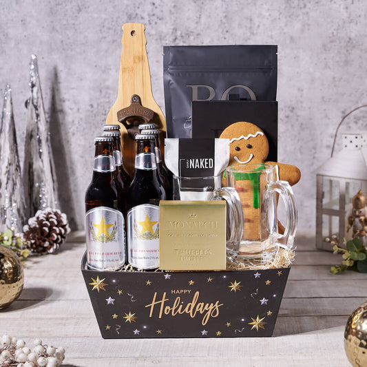 Christmas Beer & Snacks Gift Basket, christmas gift, christmas, holiday gift, holiday, beer gift, beer, gourmet gift, gourmet, chocolate gift