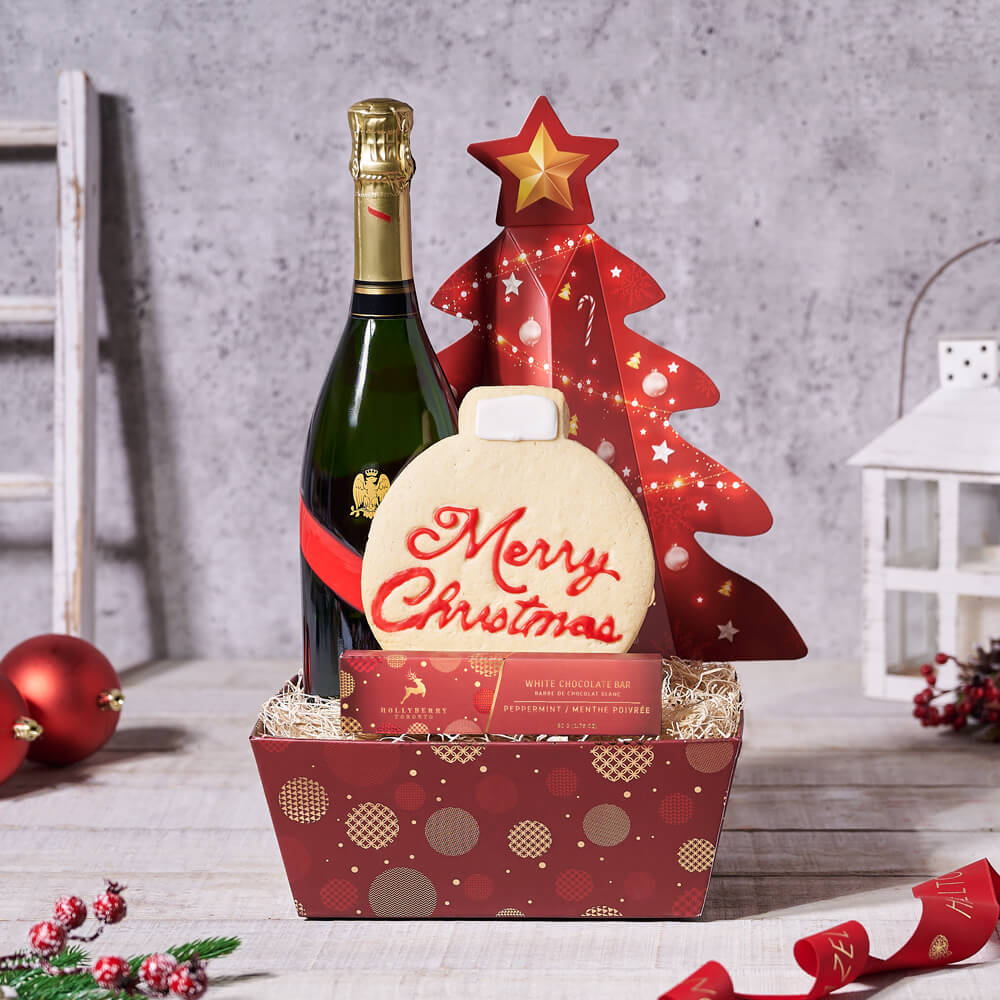 Christmas Champagne & Chocolate Gift Basket, christmas gift, christmas, holiday gift, holiday, chocolate gift, chocolate, champagne gift, champagne, sparkling wine gift, sparkling wine, gourmet gift