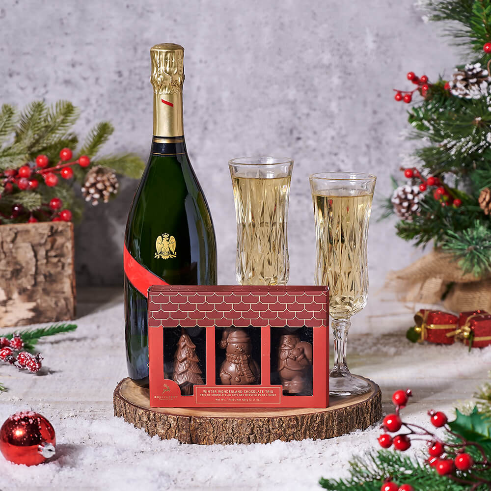 Holiday Sparkling Wine and Flute Set – how the gift is presented