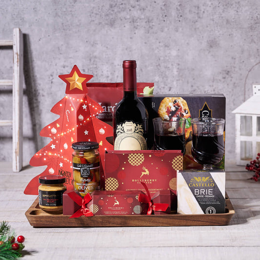 Christmas Wine & Cheese Snack Set, christmas gift, christmas, holiday gift, holiday, gourmet gift, gourmet, wine gift