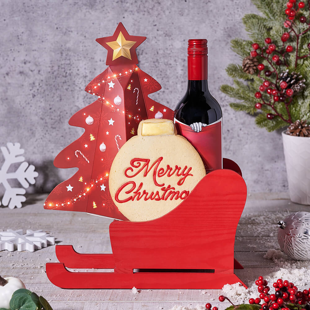 Christmas Wine and Truffle Sleigh – how the gift is presented