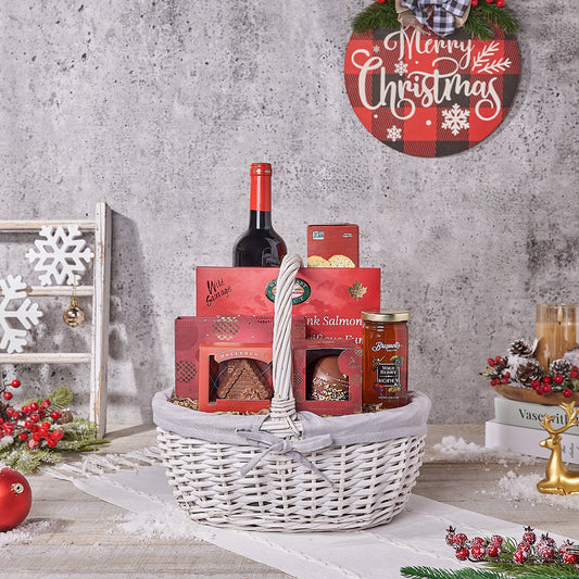 Christmas Wine & Seafood Gift Basket, christmas gift, christmas, wine gift, wine, chocolate gift, chocolate