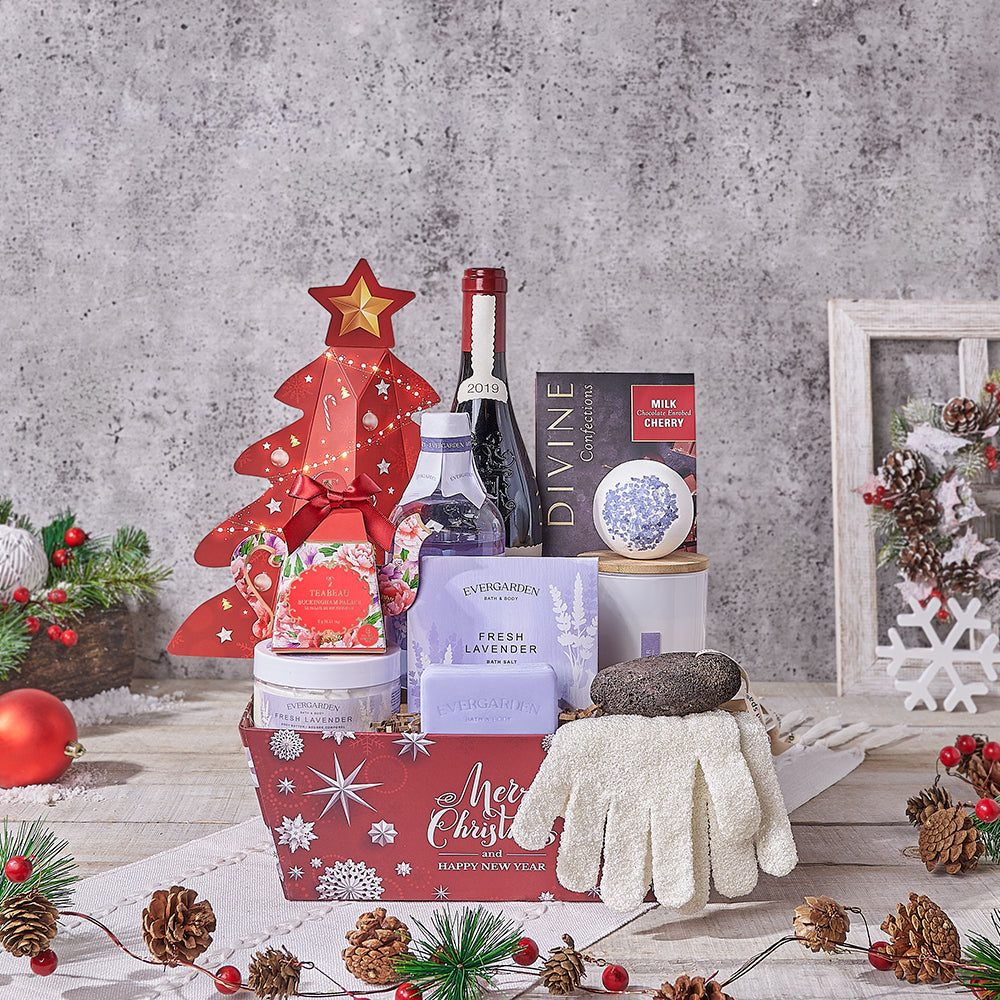 Christmas Wine and Tea Market Tray – how the gift is presented