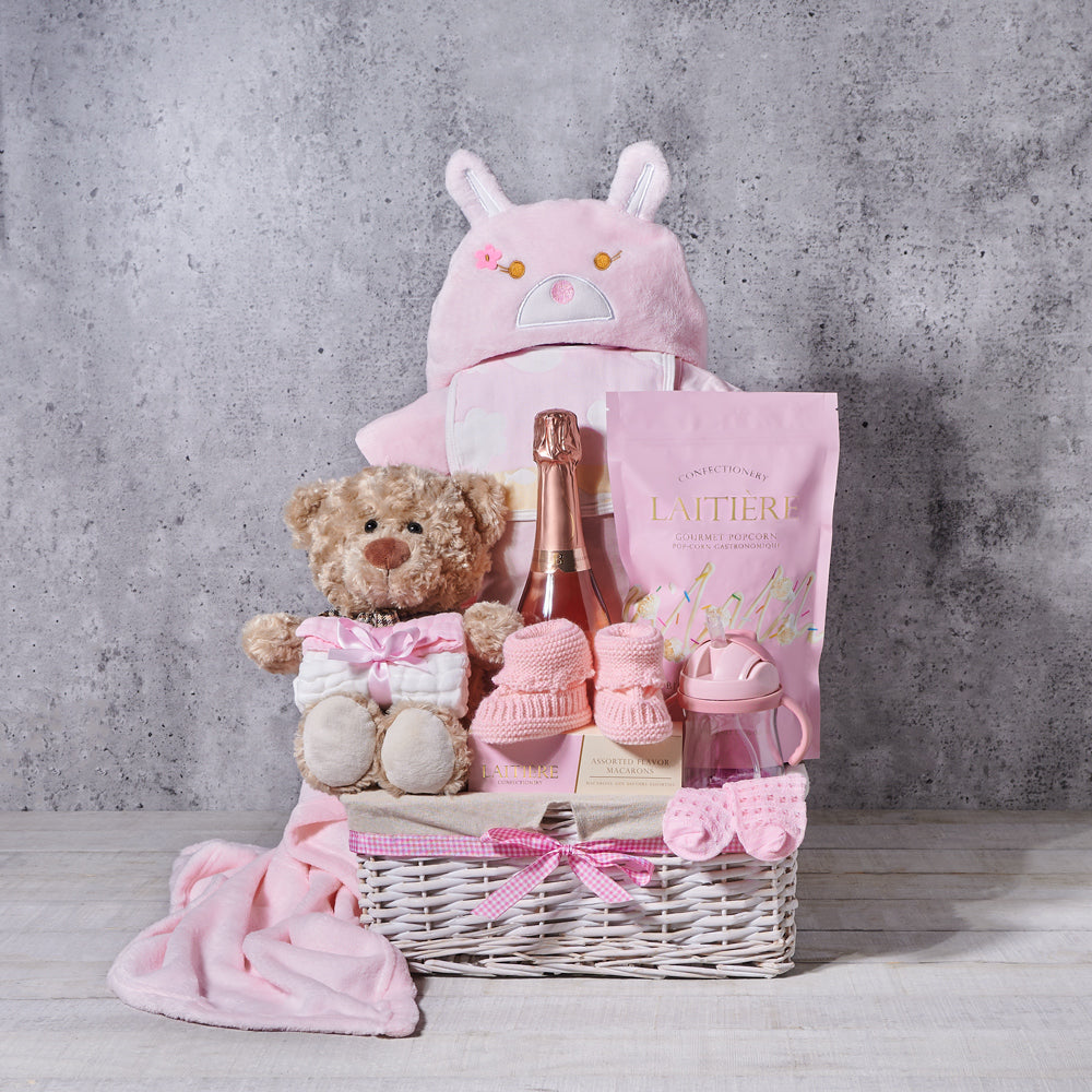 Cozy Celebration Baby Girl Gift Basket – how the gift is presented
