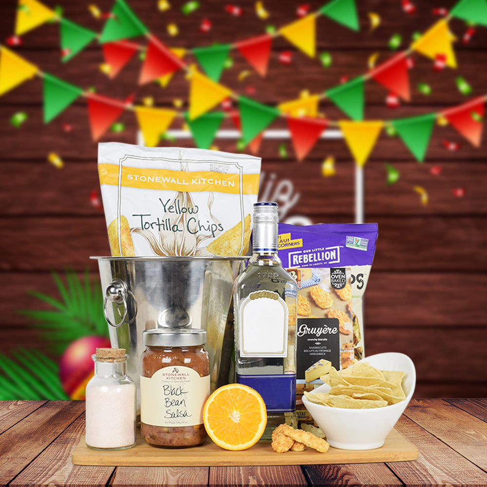 Liquor Gift Basket with Mixers – how the gift is presented