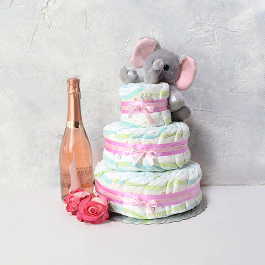 Plush Elephant Baby Gift Basket with Champagne