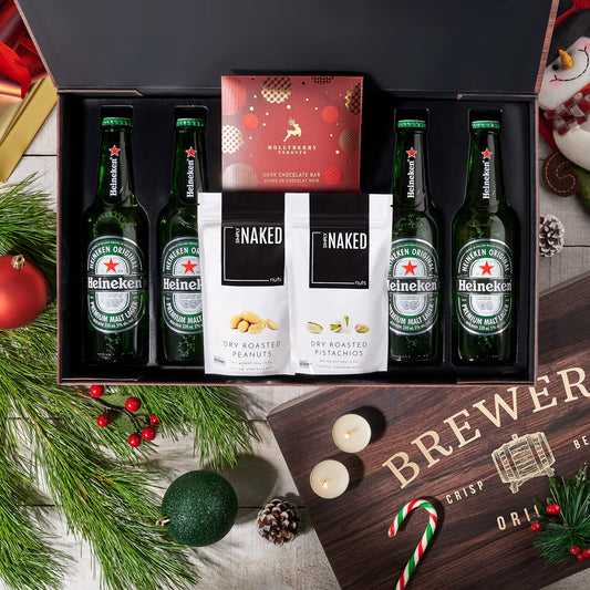 chocolate,  beer gift,  beer box,  beer,  holiday,  christmas,  nuts, christmas heineken & nuts box, christmas gift box, beer gift box, nuts box delivery
