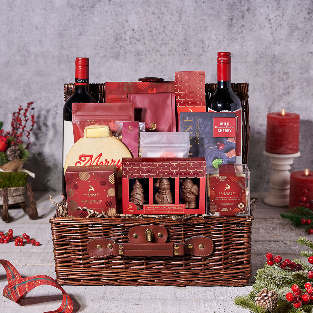 Christmas Wine and Chocolate Basket – how the gift is presented