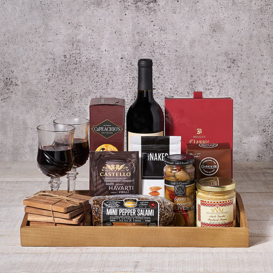 Wine & Snack Tray For 2, Valentine's Day gifts, wine gifts Hazelton's 