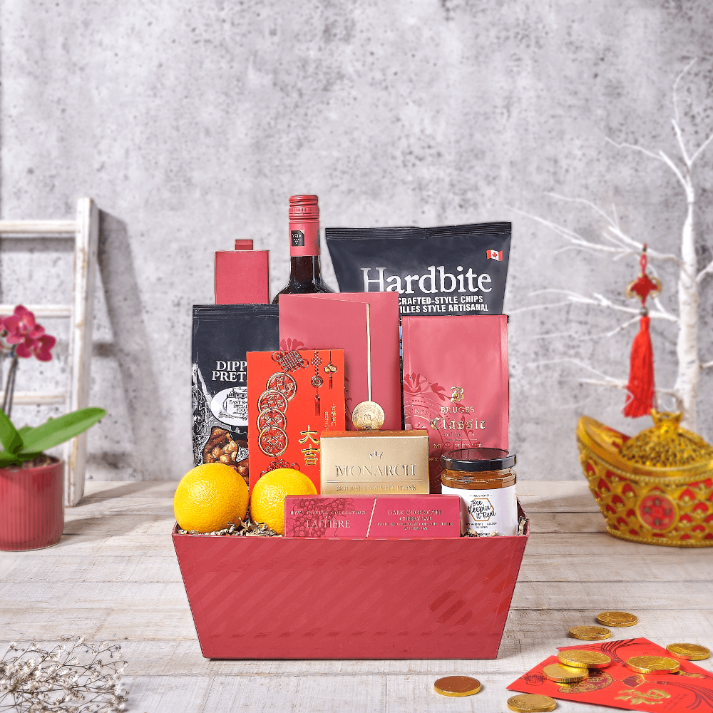Lunar New Year Red Wine Basket – how the gift is presented