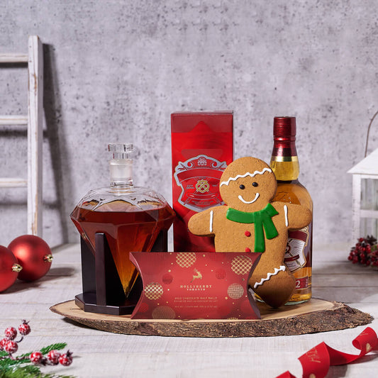 Holiday Liquor Decanter & Treats Gift Basket, christmas gift, christmas, holiday gift, holiday, liquor gift, liquor, chocolate gift, chocolate, decanter gift