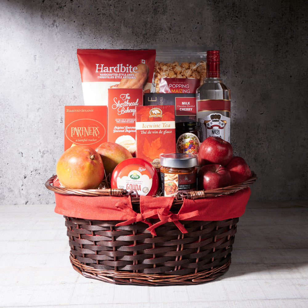 New Scarborough Gift Basket with Liquor, liquor gift baskets, gourmet gifts, gifts, liquor, spirits 