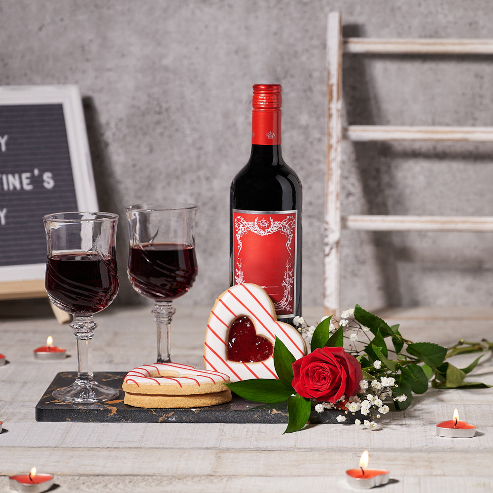 “Kiss From A Rose” Gift Set, Same Day Flower Delivery, wine gifts, rose gifts 