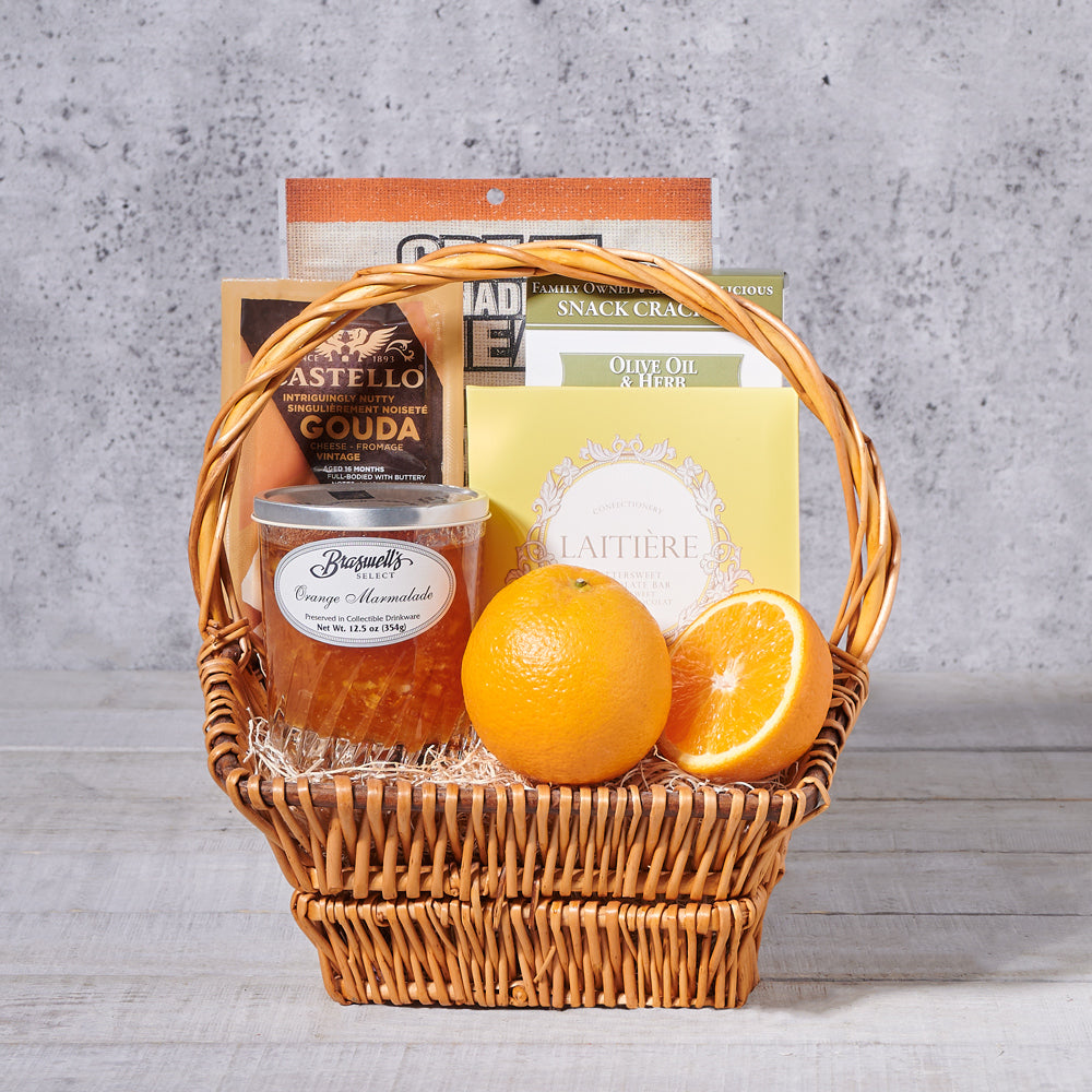 Bittersweet Chocolate and Cheese Basket – how the gift is presented