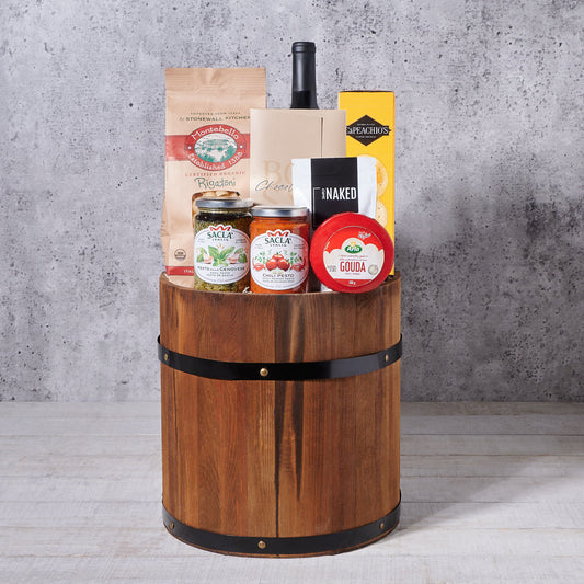 Luxury Wine Barrel, gourmet gift, gourmet, wine gift, wine, pasta gift, pasta, dinner gift