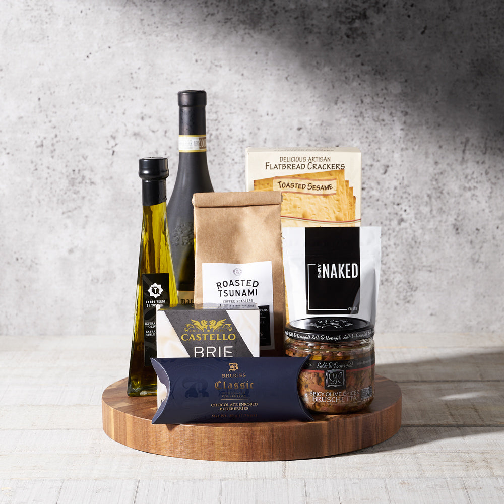 Red Wine and Cheese Serving Basket – how the gift is presented