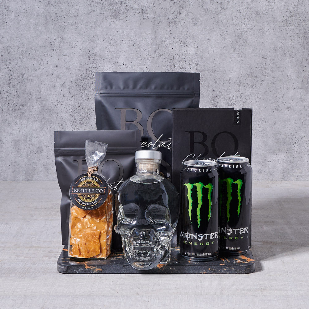 Enticing & Energizing Chocolate Gift, liquor gift, liquor, energy drink gift, energy drinks, snack gift, snacks, fathers day, feathers day gift 