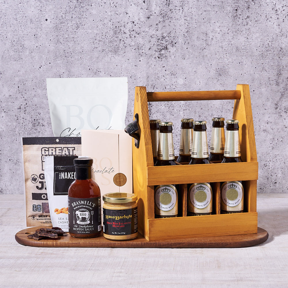 Barbecue Beer Gift Basket with Jerky – how the gift is presented