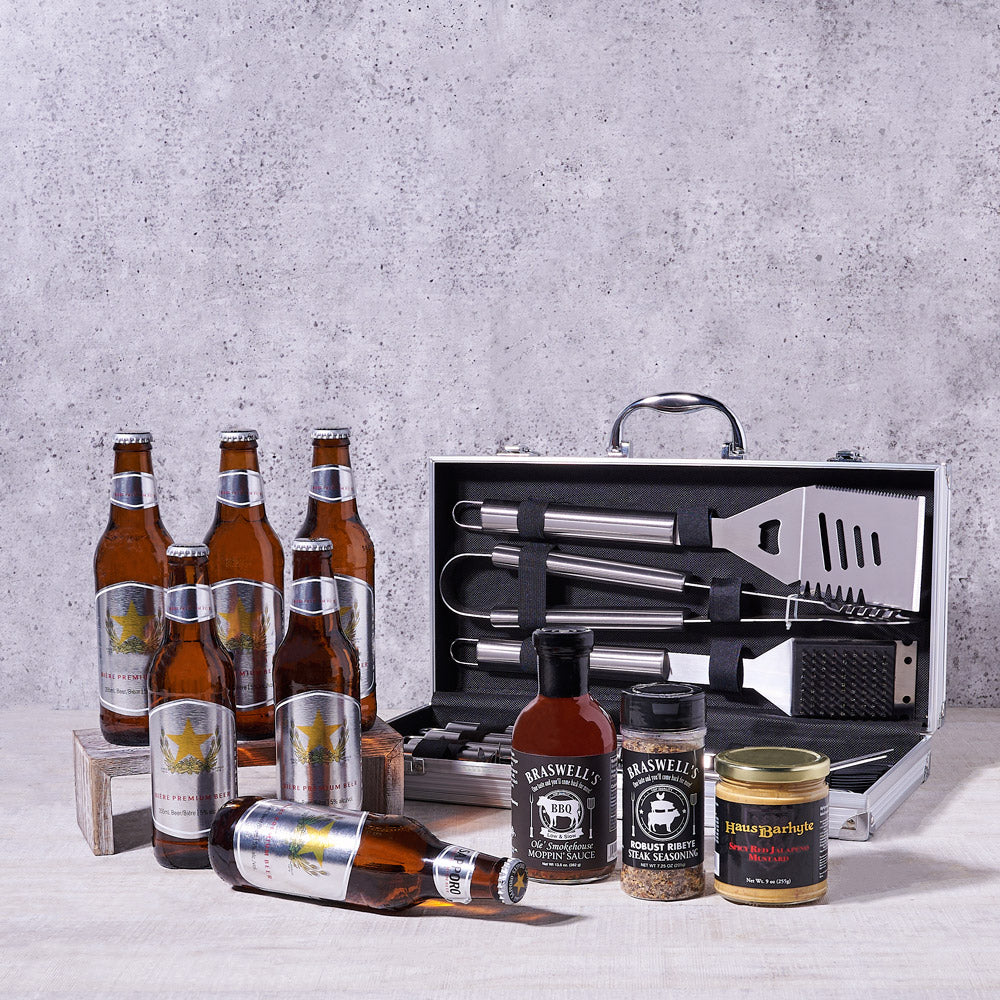 Gourmet Beer Gift Basket Featuring Haus Barhyte and Braswell's Sauces – how the gift is presented