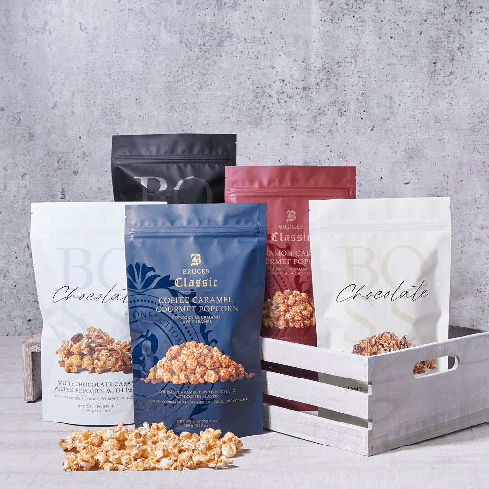 Cinnamon Caramel Popcorn Gift Basket – how the gift is presented