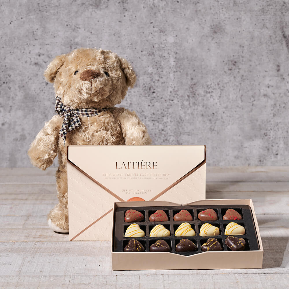 Chocolate Truffles and Plush Bear Box – how the gift is presented