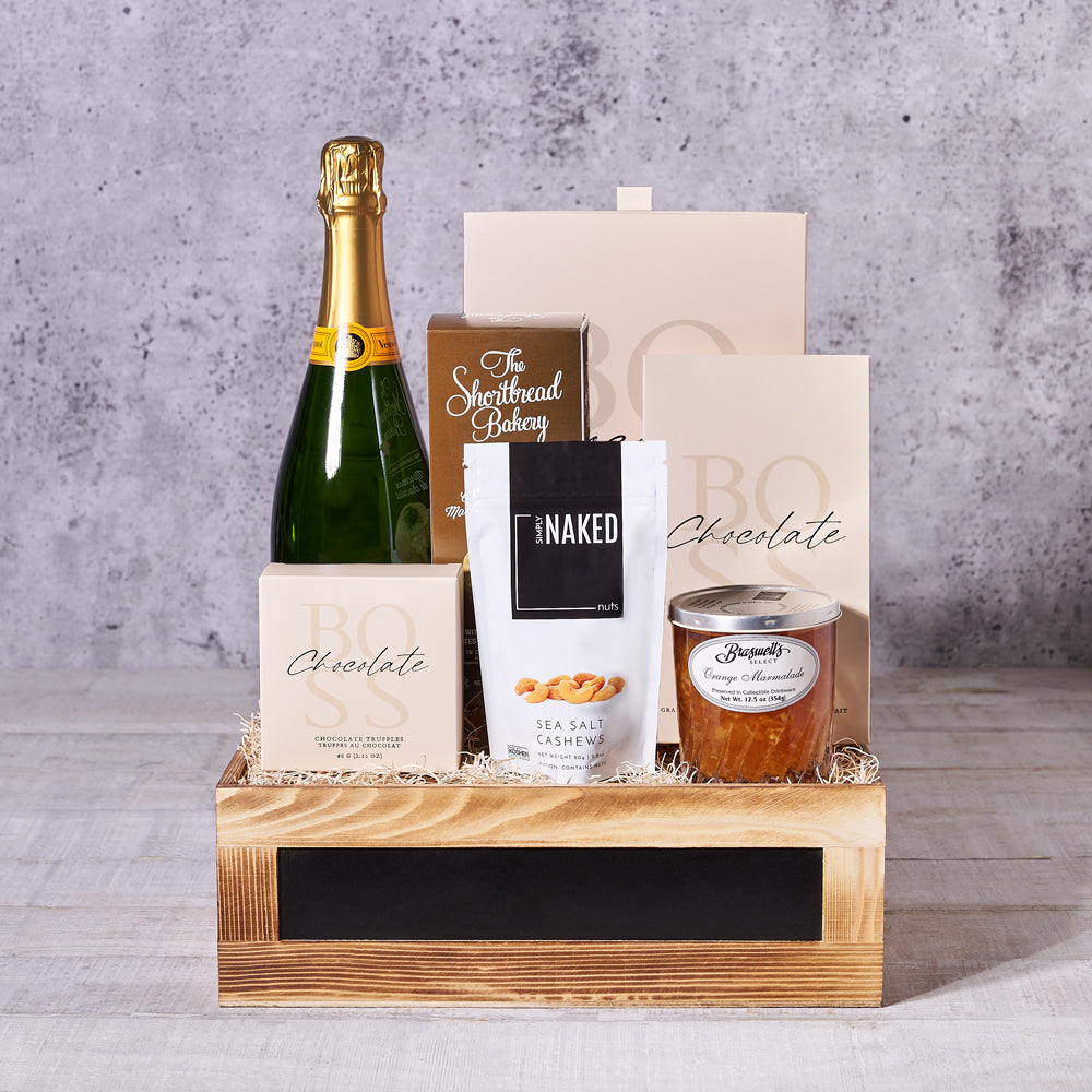 Sparkling Wine Crate with Chocolates – how the gift is presented