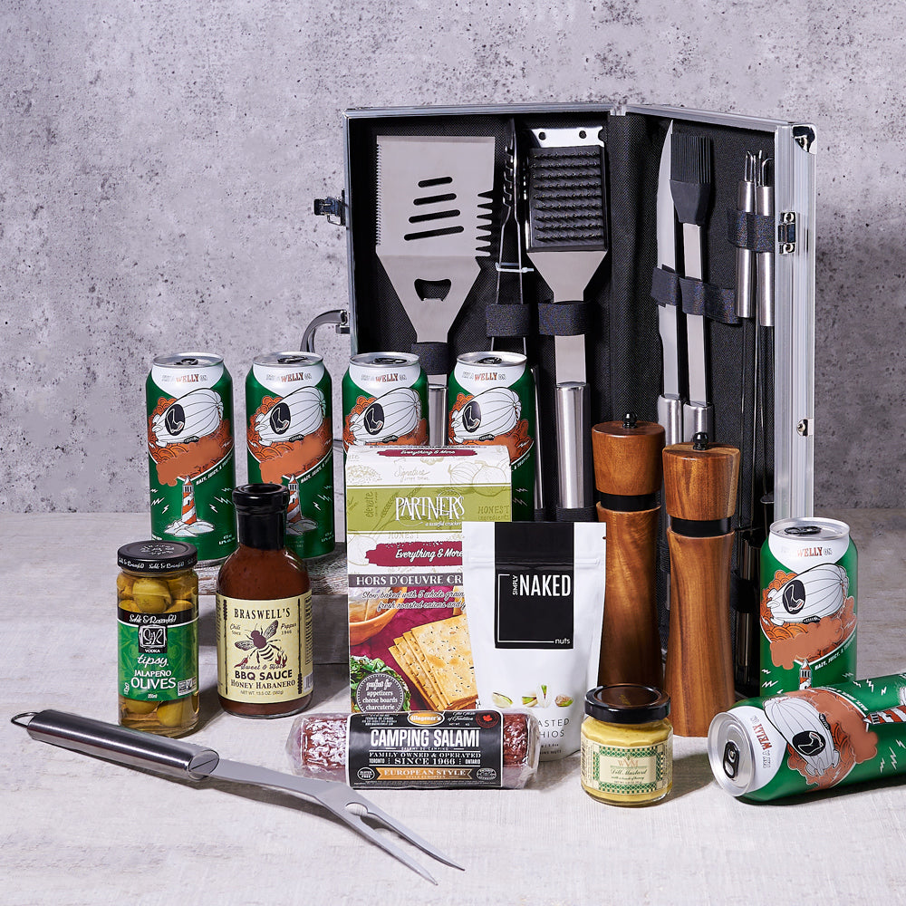 Craft Beer Basket with Grill Accessories – how the gift is presented