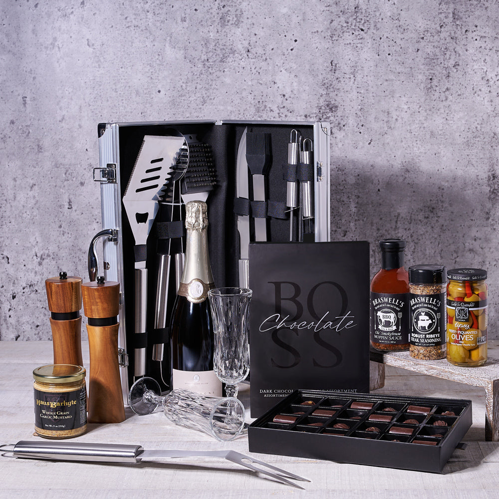 Sparkling Wine BBQ Tool Gift – how the gift is presented