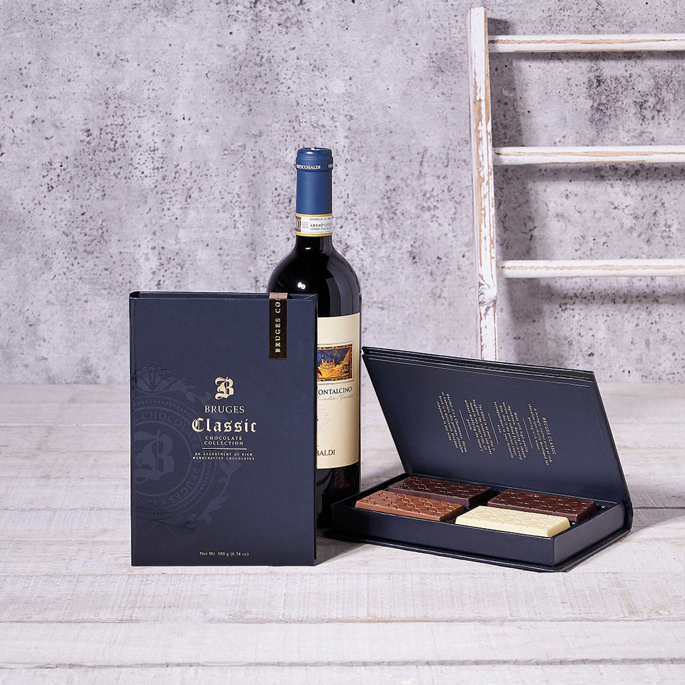 Handcrafted Chocolates and Wine Basket – how the gift is presented